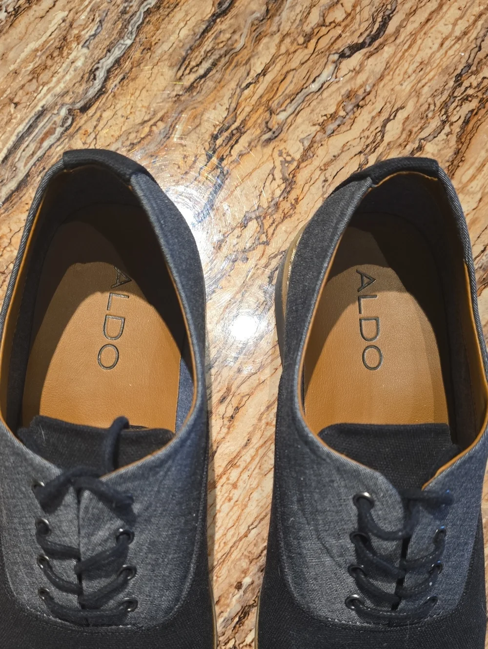 Aldo Black Canvas and Dark Gray Derby Shoes Mens Size 11.